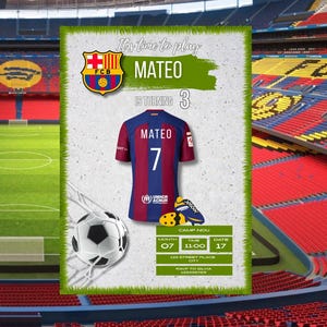 Plantilla de invitación de cumpleaños del Barcelona, invitación de cumpleaños editable del Barcelona, invitación de cumpleaños de fútbol, invitación a una fiesta de fútbol