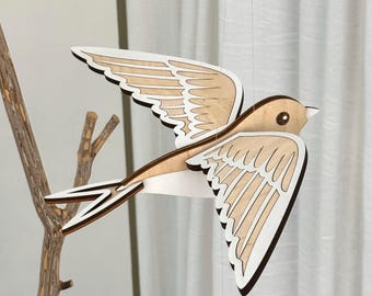 Flying Bird Wooden Mobile, Boho Nursery Hanging, Nature Inspired Room Art, Eco Modern Baby Decor, Scandinavian Style Nursery Accent