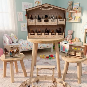 Juego de establo de madera con valla y luces LED, establo de varios niveles, regalo personalizado para niños, establo realista, el mejor regalo para baby shower.