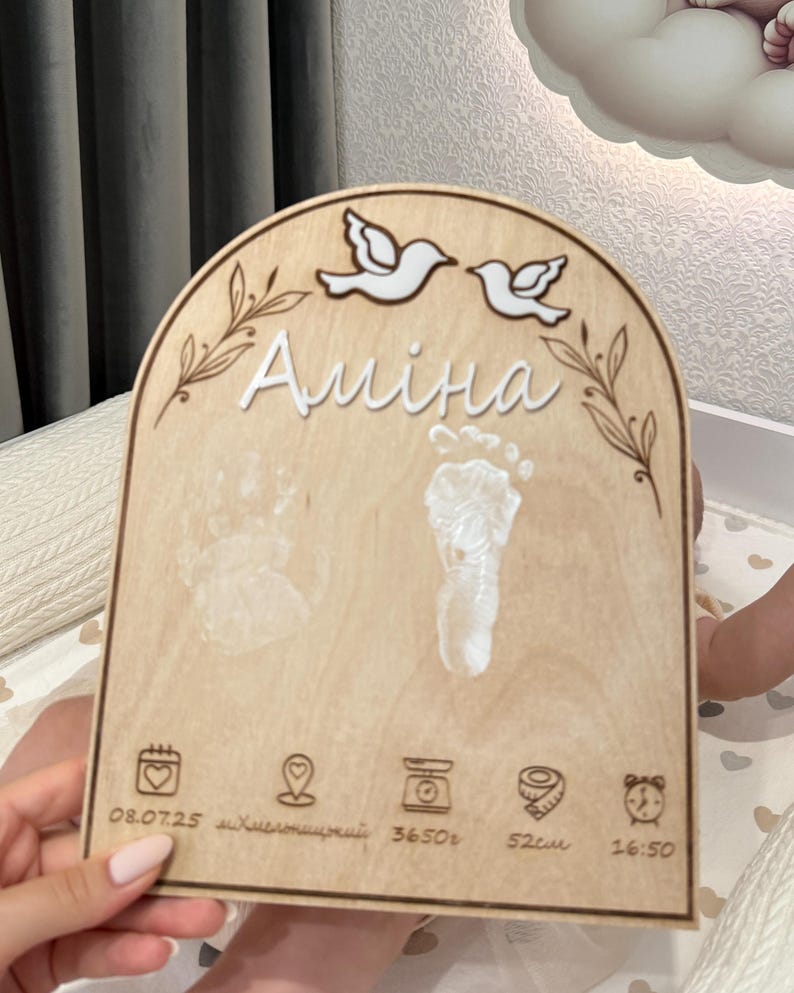 Personalized Baby Handprint Plaque, Custom Newborn Birth Stats Sign ...