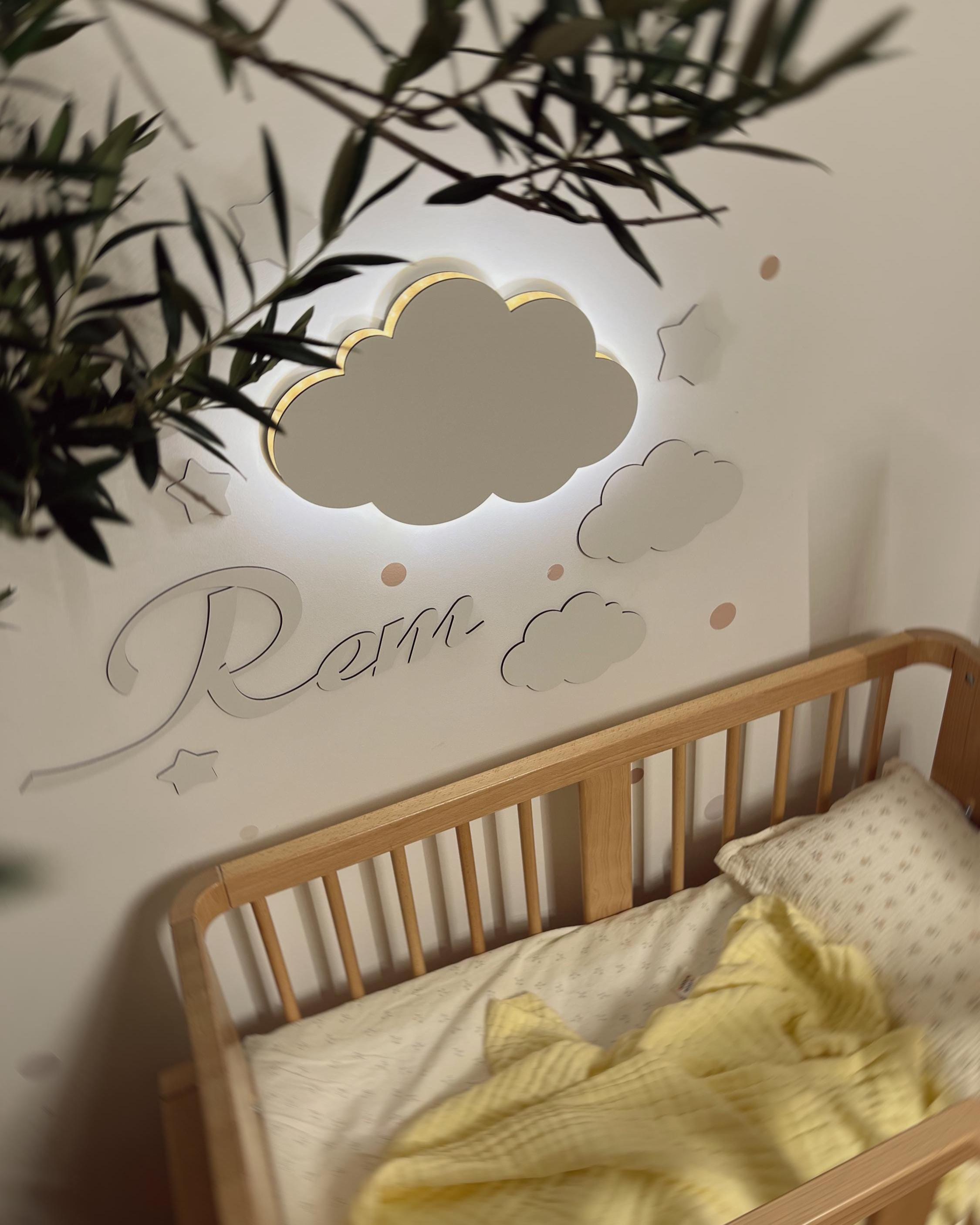 Soft Backlit White Wooden Cloud Wall Light for Nursery, Soft Backlit LED Night Lamp ...