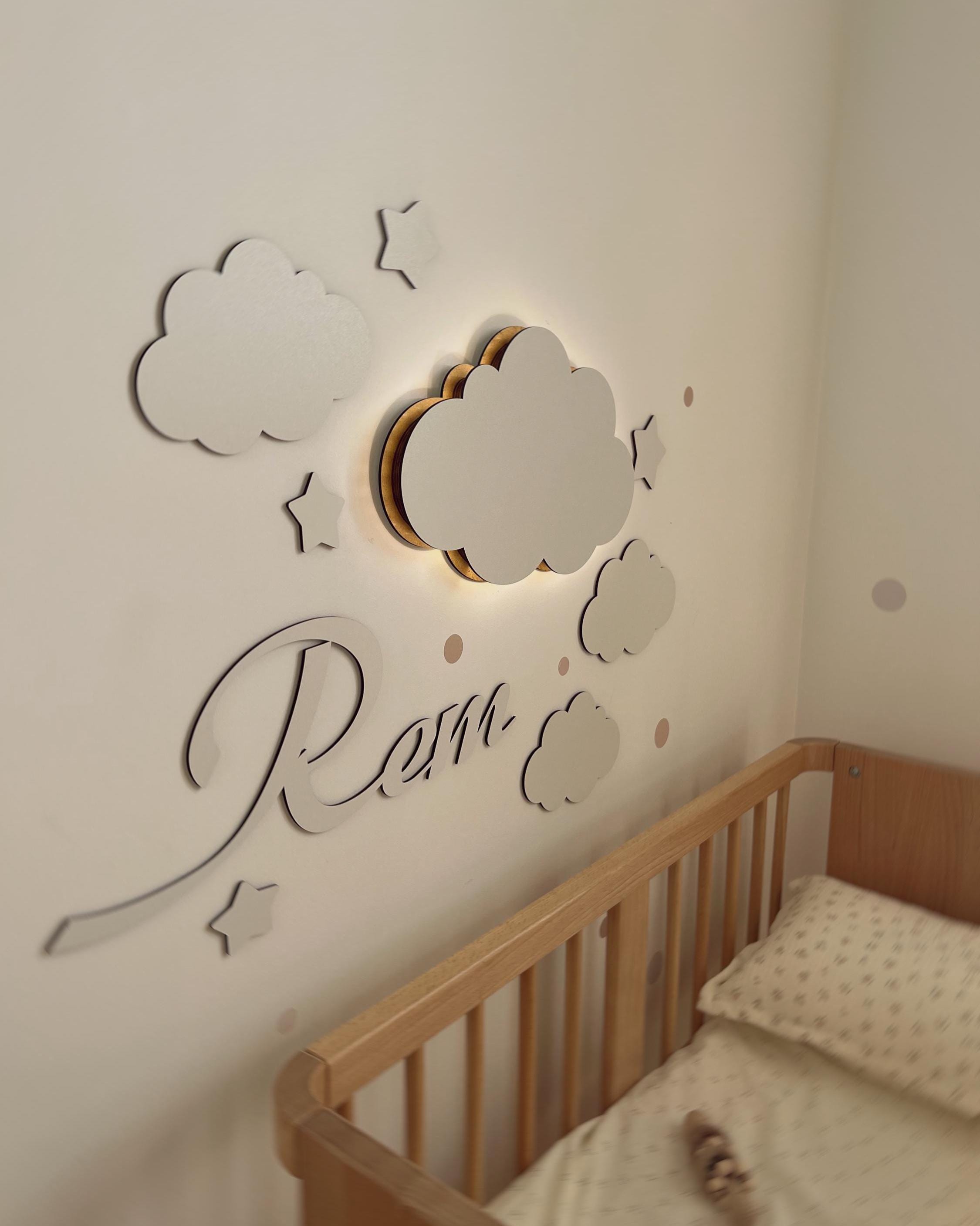 Soft Backlit White Wooden Cloud Wall Light for Nursery, Soft Backlit LED Night Lamp ...