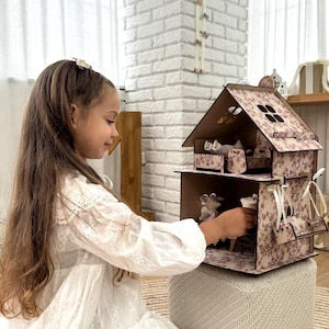 Wooden Dollhouse Kit with Furniture, DIY Assembly Toy, Gift for Kids, UV Printed Miniature House