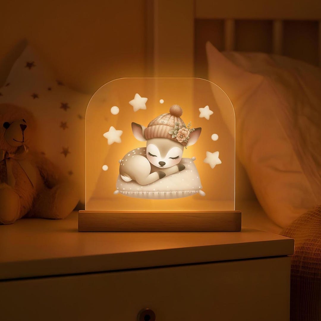 LED Deer Nursery Light, Acrylic Night Lamp for Baby Room, Soft Glow ...