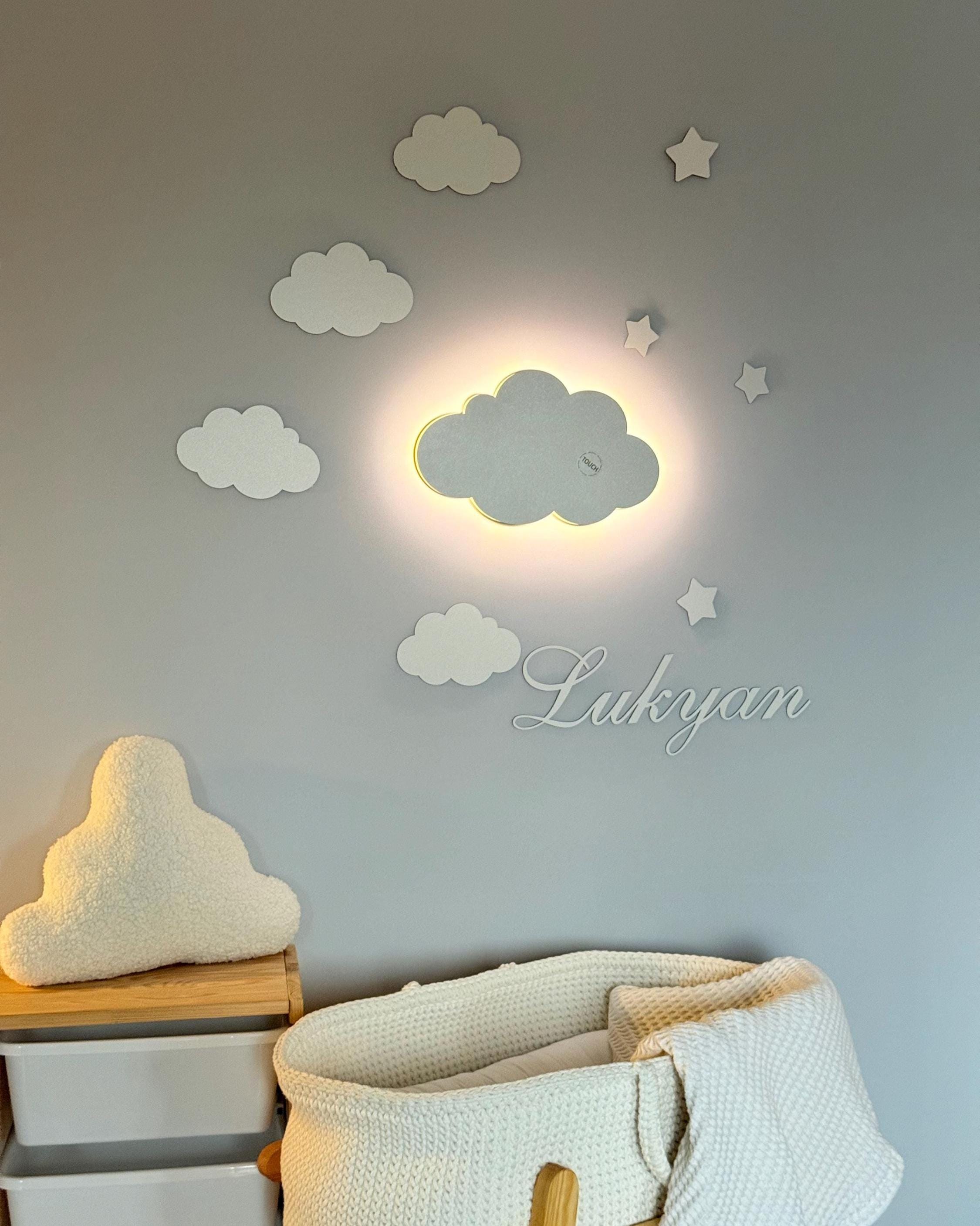 Soft Backlit White Wooden Cloud Wall Light for Nursery, Soft Backlit LED Night Lamp ...