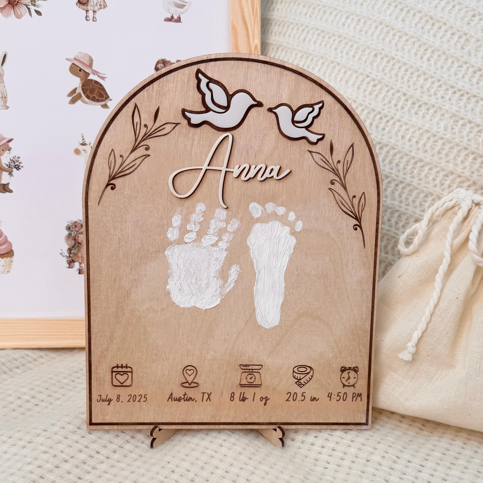 Personalized Baby Handprint Plaque, Custom Newborn Birth Stats Sign ...