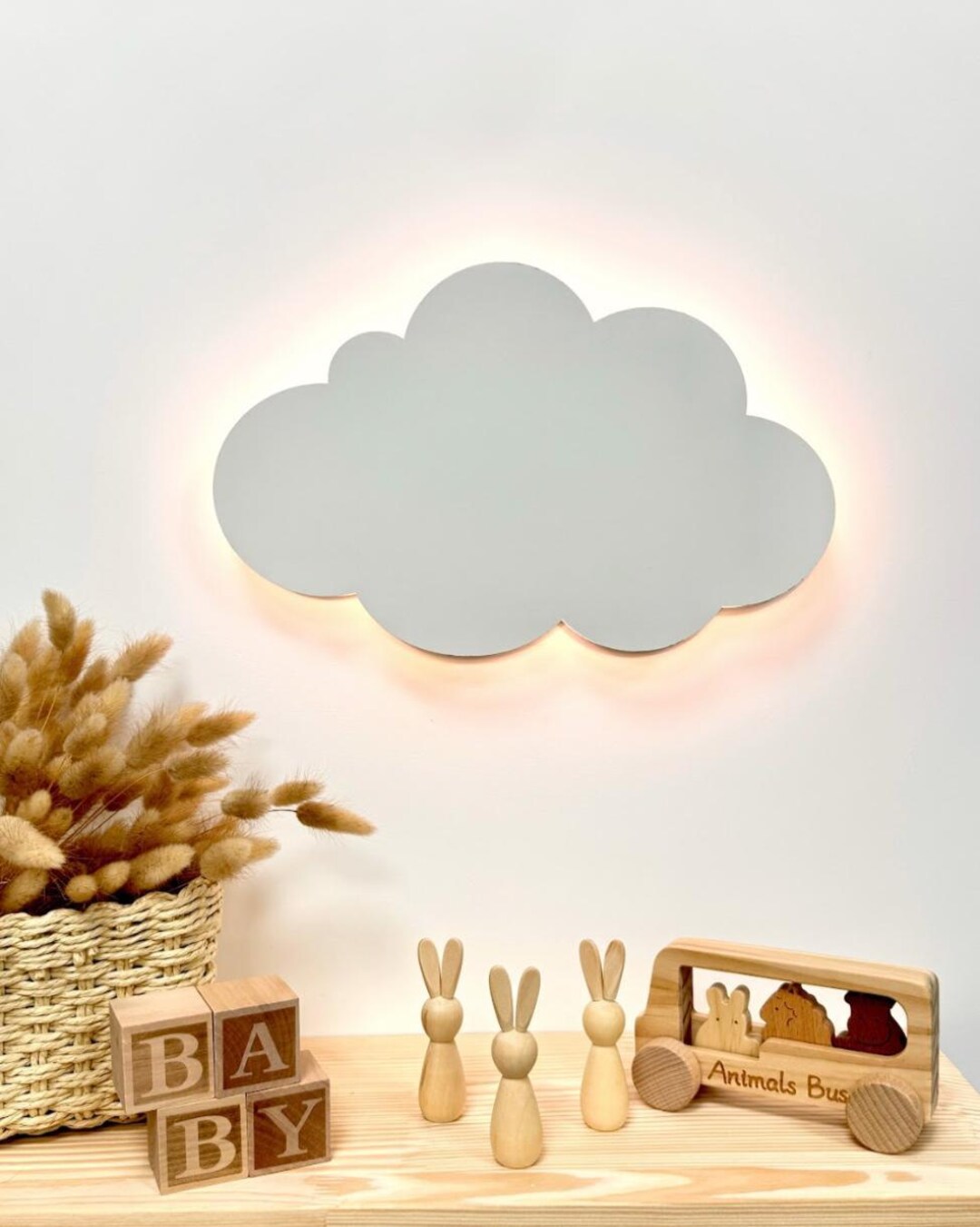 Soft Backlit White Wooden Cloud Wall Light for Nursery, Soft Backlit LED Night Lamp ...