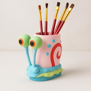 3D Printed Gary the Snail Pen Holder | Cute SpongeBob Inspired Desk Organizer | Brush Holder for Artists | Funny Gift for Fans
