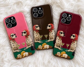 Vintage Dalmatians Pink Red Brown  Phone Case for iPhone 16, 17, Samsung Galaxy Cover with Cocktail