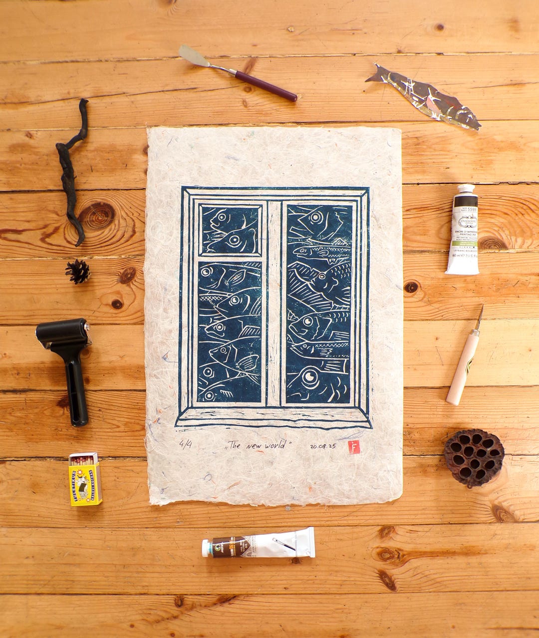 Linocut Window The New World – Original Linocut Print, Hand Pulled Print on Cotton ...