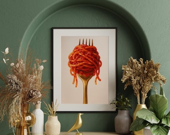 POBIERANIE CYFROWE | Wydruk makaronu | Wydruk artystyczny makaronu | Wydruk artystyczny makaronu spaghetti na widelcu | Wydruk artystyczny kuchni włoskiej | Wydruk artystyczny jedzenia z makaronem