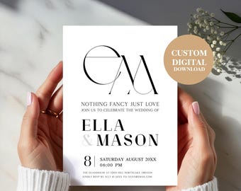 Personalised Wedding Card, Custom Monogram Invite, Elegant Digital Download, Seller Edited