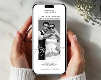 Digitale Save the Date Hochzeitsvorlage | Hochzeits-Magazin-Cover-Stil | Canva Digitale Einladung