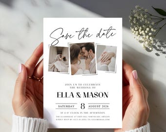 Foto Save the Date Vorlage - Moderne Hochzeit Canva Einladen - Bearbeitbar 5x7 "Sofort Download