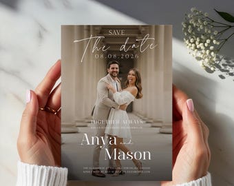 Foto Save the Date Vorlage - Moderne Hochzeit Canva Einladen - Bearbeitbar 5x7 "Sofort Download