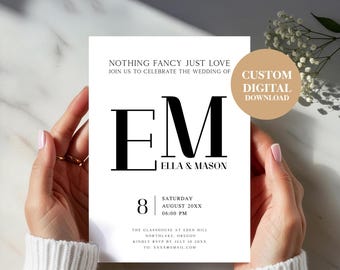 Personalised Wedding Card, Custom Monogram Invite, Elegant Digital Download, Seller Edited