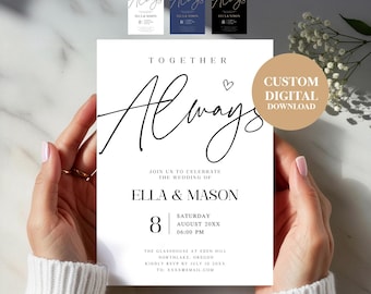 Biglietto di nozze personalizzato, invito personalizzato "Insieme per sempre", elegante download digitale, modificato dal venditore