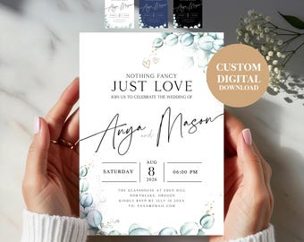 Custom Greenery Wedding Invitation, Save the Date Wedding Template, Editable Botanical Invite