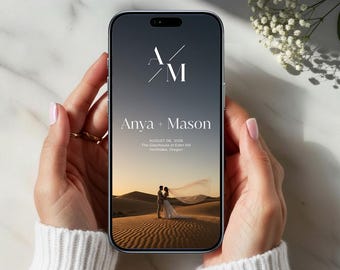 Digitale Save the Date Hochzeitsvorlage mit Foto - Monogramm Hochzeit, iPhone Einladung