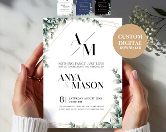 Carte de mariage personnalisée, invitation monogramme personnalisée, téléchargement numérique élégant, édition par le vendeur