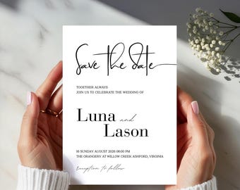 Moderne Save The Date Vorlage, minimalistische Hochzeitseinladung (Digital Download, Canva Editable, 5x7 Zoll)