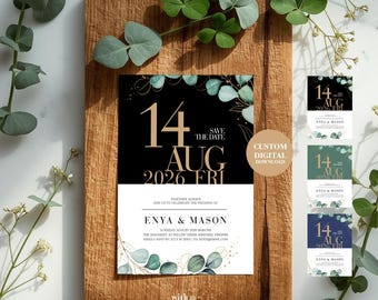 Custom Greenery Wedding Invitation, Save the Date Wedding Template, Editable Botanical Invite