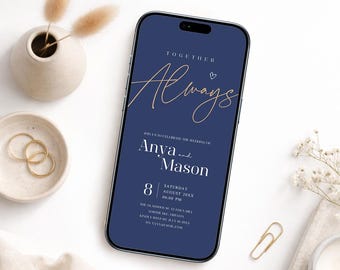 Save the Date Hochzeit Navy und Gold Hochzeitseinladung Vorlage , iPhone Download