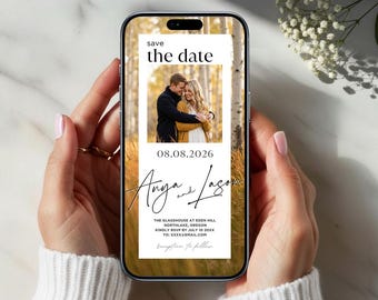 Digitale Save the Date Hochzeitsvorlage | Hochzeitsfoto-Stil | Moderne Minimal Canva Digitale Einladung