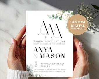 Biglietto di nozze personalizzato, invito con monogramma personalizzato, elegante download digitale, modificato dal venditore