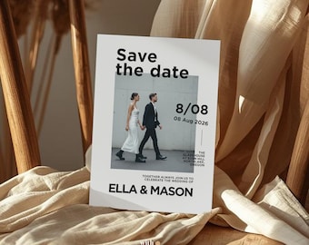 Foto Save the Date Vorlage Bearbeitbar in Canva | Digitale Hochzeitseinladung | Magazin Style Evite