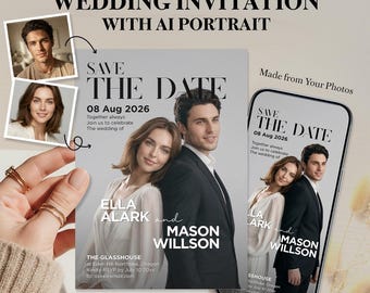 Personalized Wedding Invitation with AI Portrait | Custom Save the Date
