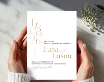 Moderne schwarze Save The Date-Vorlage, minimalistische Hochzeitseinladung (Digital Download, Canva Editable, 5x7 Zoll)