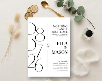 Modello di invito "Niente di speciale, solo amore" - Canva modificabile - Download immediato con script bianco