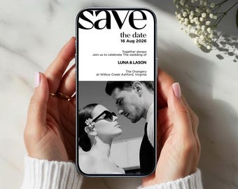 Digitales Hochzeit Magazin Cover Save the Date Vorlage | Moderne minimalistische Canvas-Einladung (Digitaler Download)