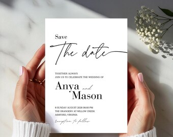 Moderne Save The Date Vorlage, minimalistische Hochzeitseinladung (Digital Download, Canva Editable, 5x7 Zoll)