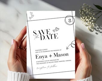 Moderne Save The Date Vorlage, minimalistische Hochzeitseinladung (Digital Download, Canva Editable, 5x7 Zoll)