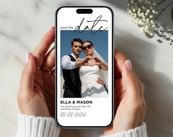 Digitale Save the Date Hochzeitsvorlage | Hochzeits-Magazin-Cover-Stil | Moderne Minimal Canva Digitale Einladung