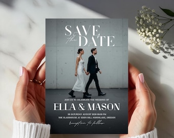Foto Save the Date Vorlage - Moderne Hochzeit Canva Einladen - Bearbeitbar 5x7 "Sofort Download
