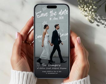 Digitale Save the Date Hochzeitsvorlage | Hochzeit Doodle Overlay Cover Stil | Canva Digitale Einladung