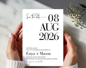 Moderne Save The Date Vorlage, minimalistische Hochzeitseinladung (Digital Download, Canva Editable, 5x7 Zoll)