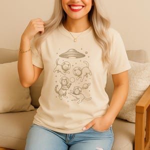 Funny Cat T-Shirt: Space Cats, UFOs, Kawaii Galaxy - Cat Lover Gift