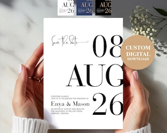 Custom Modern Save the Date Wedding Template, Minimalist Wedding Invitation (Digital Download)