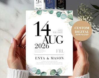 Custom Greenery Wedding Invitation, Save the Date Wedding Template, Editable Botanical Invite