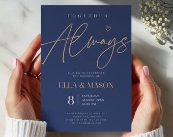 Marine und Gold Hochzeitseinladungs-Vorlage | Elegante Canva Invite (Digitaler Download)