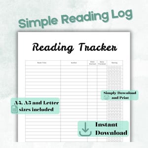 Book Read Tracker, Simple Reading Log, Printable Read Tracker, Books I&#39;ve Read Print, Instant Download, Digital