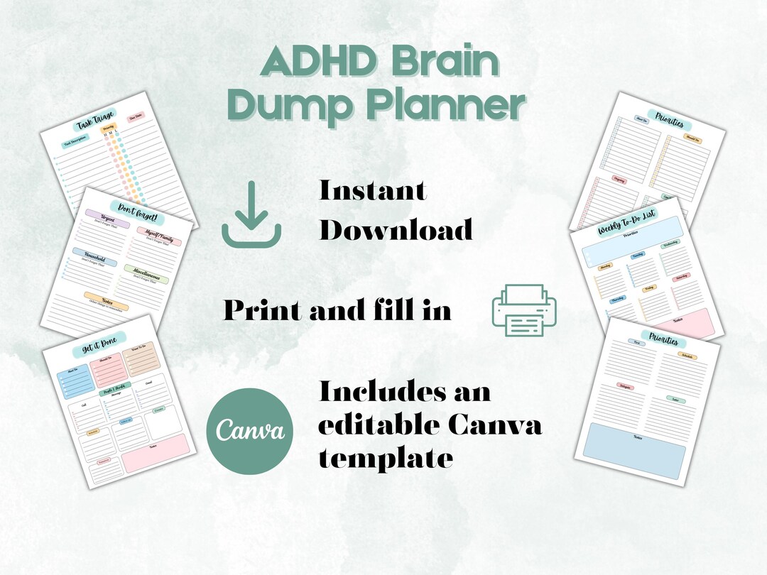 ADHD Brain Dump Planner | Printable Weekly To-do List (digital Download ...