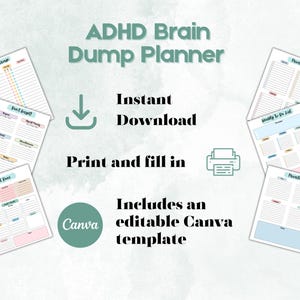 ADHD Brain Dump | Printable Brain Dump | ADHD Brain Dump Planner | Weekly to do list | Get Stuff Done | Editable Brain Dump Template