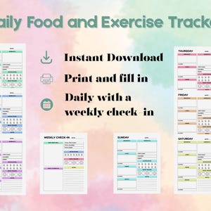 Printable Food and Exercise Tracker | Daily Food Log with Water Intake | Nutrition Exercise Log | Printable Food Journal
