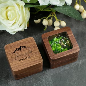 Personalized Engagement Ring Box, Wood Ring Box For Wedding Ceremony, Engraved Wooden Ring Box, Anniversary Gift, Proposal Ring Bearer Box