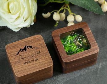 Personalized Engagement Ring Box, Wood Ring Box For Wedding Ceremony, Engraved Wooden Ring Box, Anniversary Gift, Proposal Ring Bearer Box